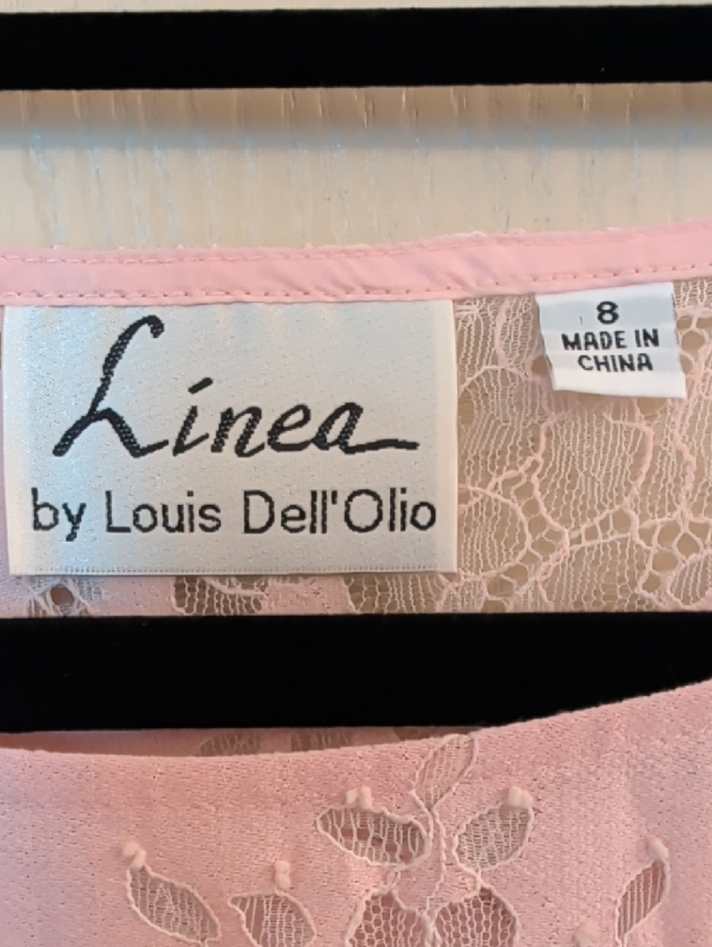 Linea by Louis Dell'Olio Blush Pink Lace Top Size 8 | 3/4 Sleeve Floral Overlay - Picture 5 of 7